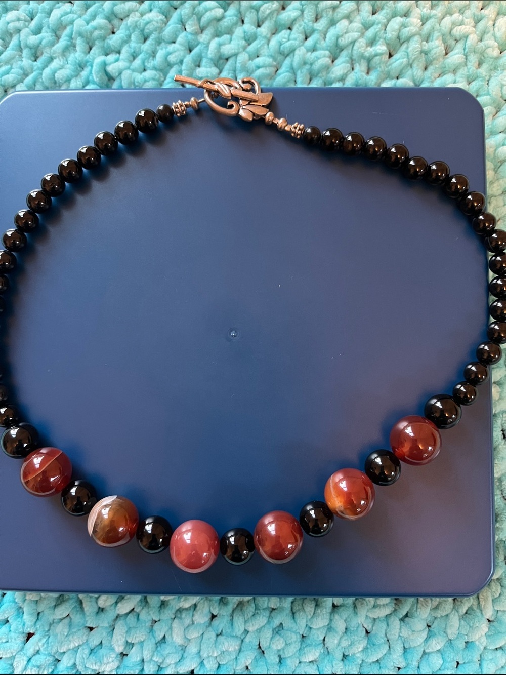 Black and Brown Beaded Necklace with Toggle Clasp